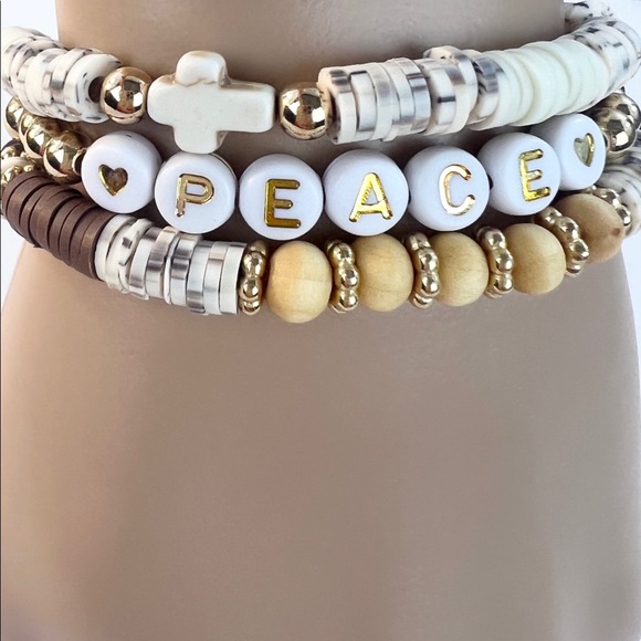 Natural Stone Cross and Peace Beads Bracelet - Picture 8 of 8